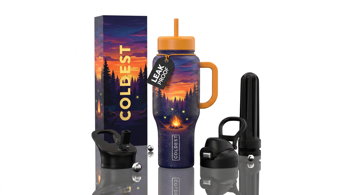 Summer sunset, camping,  forest,  fireflies,, spar... water bottle design