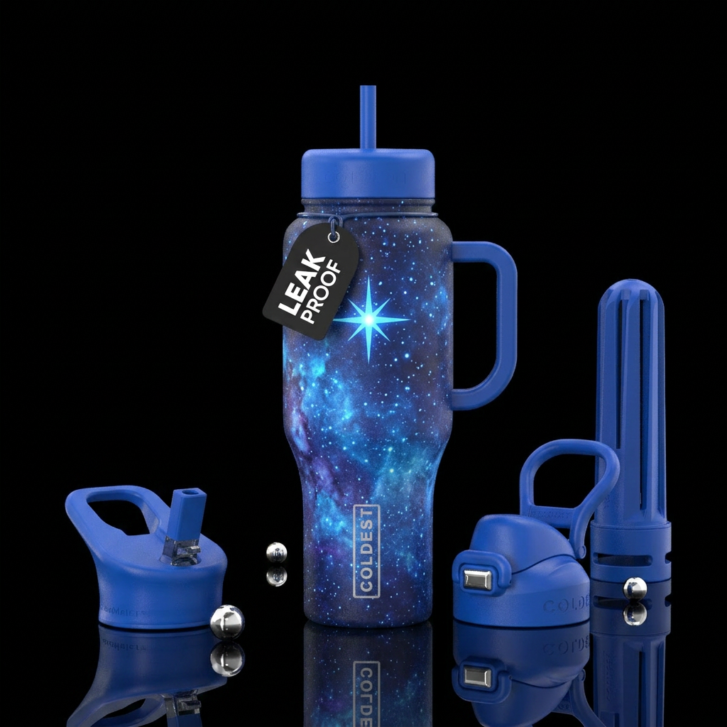 Glowie blue milkyway north-star water bottle design