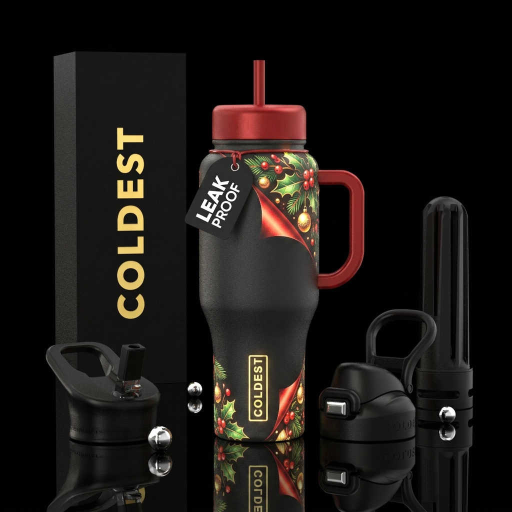Black matte bottle,being unwrapped like a Christma... water bottle design