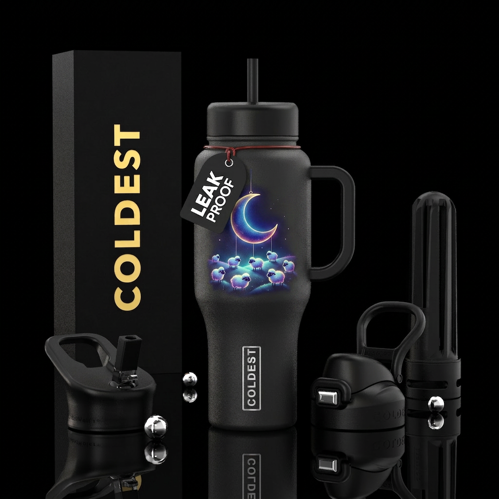 Counting sheep 🐑  ,cute , glowie.  Moon on a blac... water bottle design