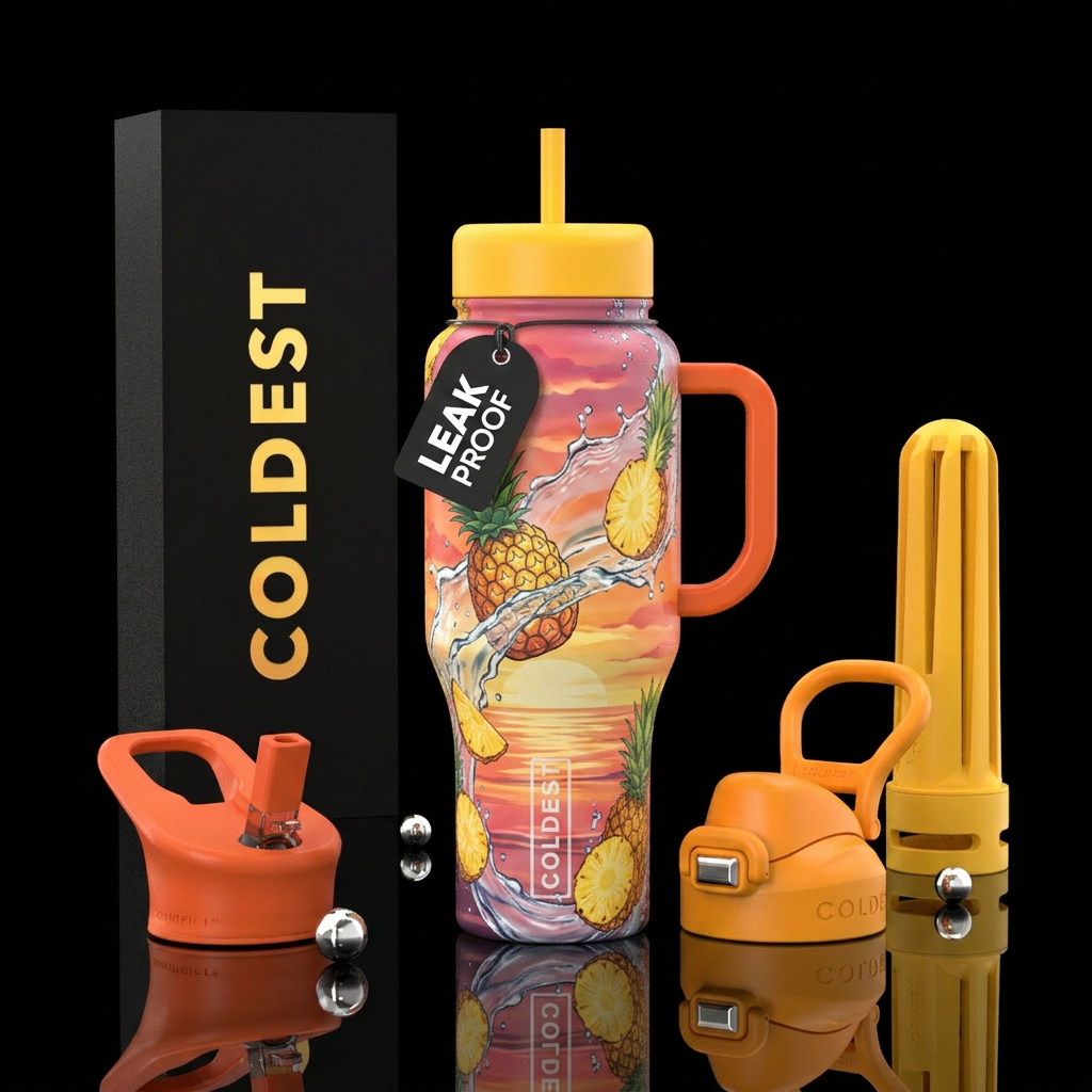 Water, pineapples, summer sunsets, water bottle design