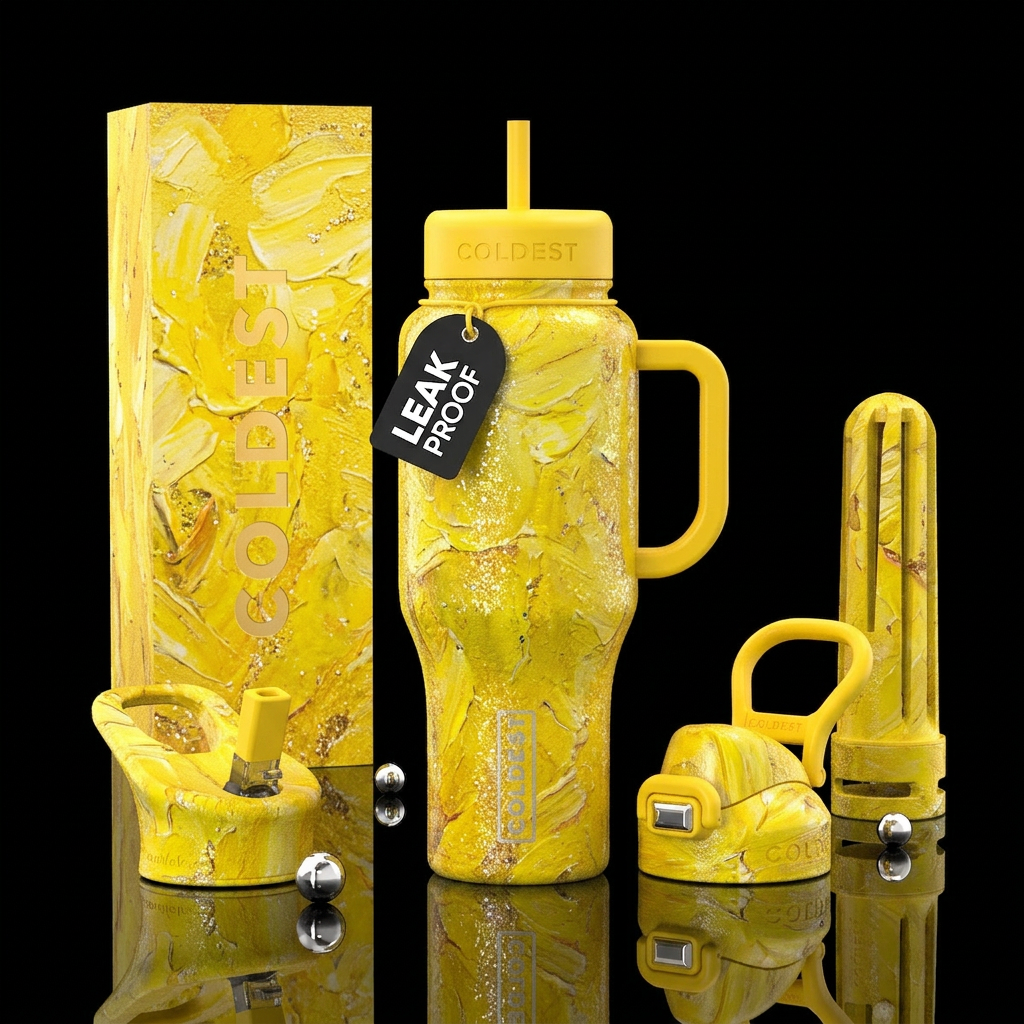 lemonade, oil painted,, sparkly water bottle design
