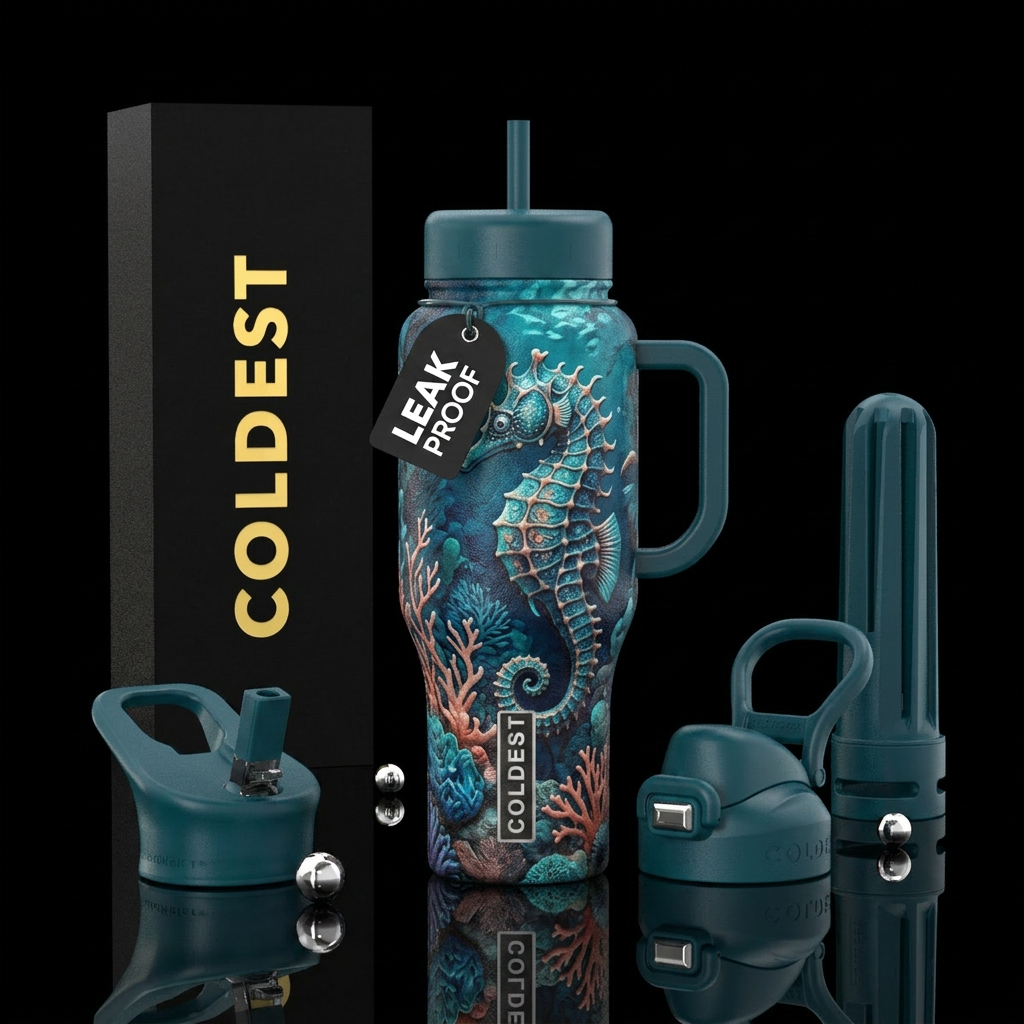 seahorse, beautiul, ocean water bottle design