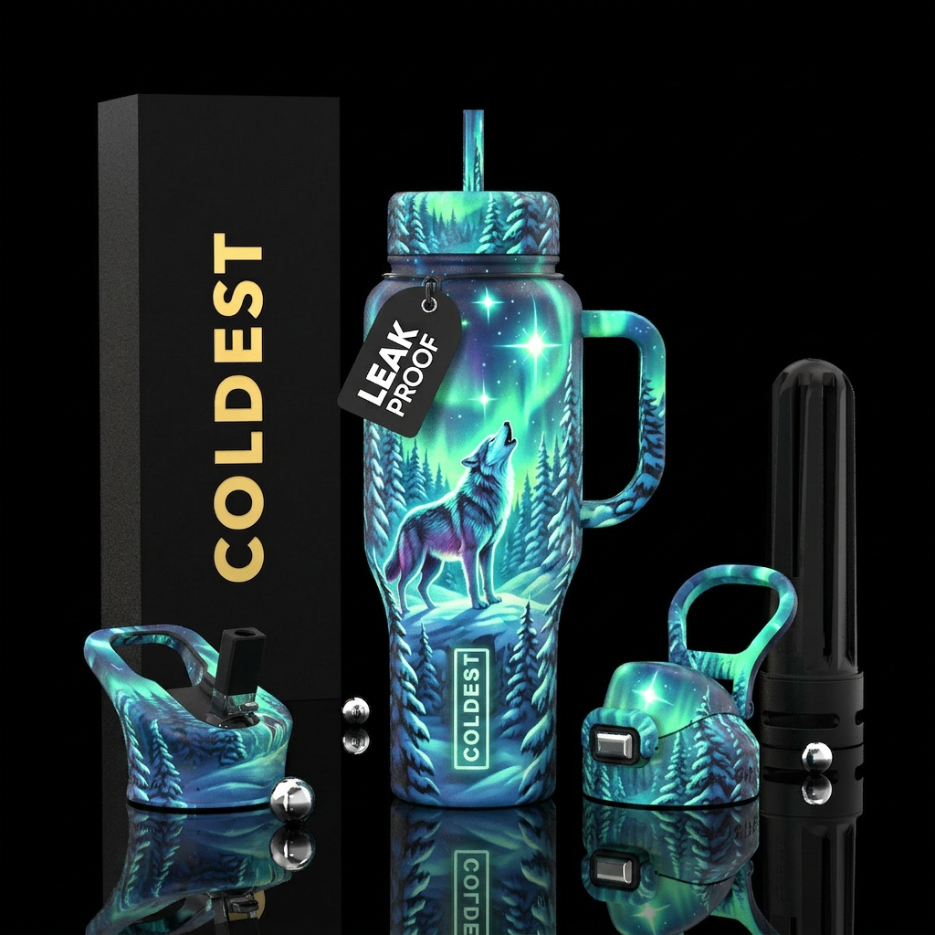 Wolf , forest,  winter wonderland,  glowie water bottle design