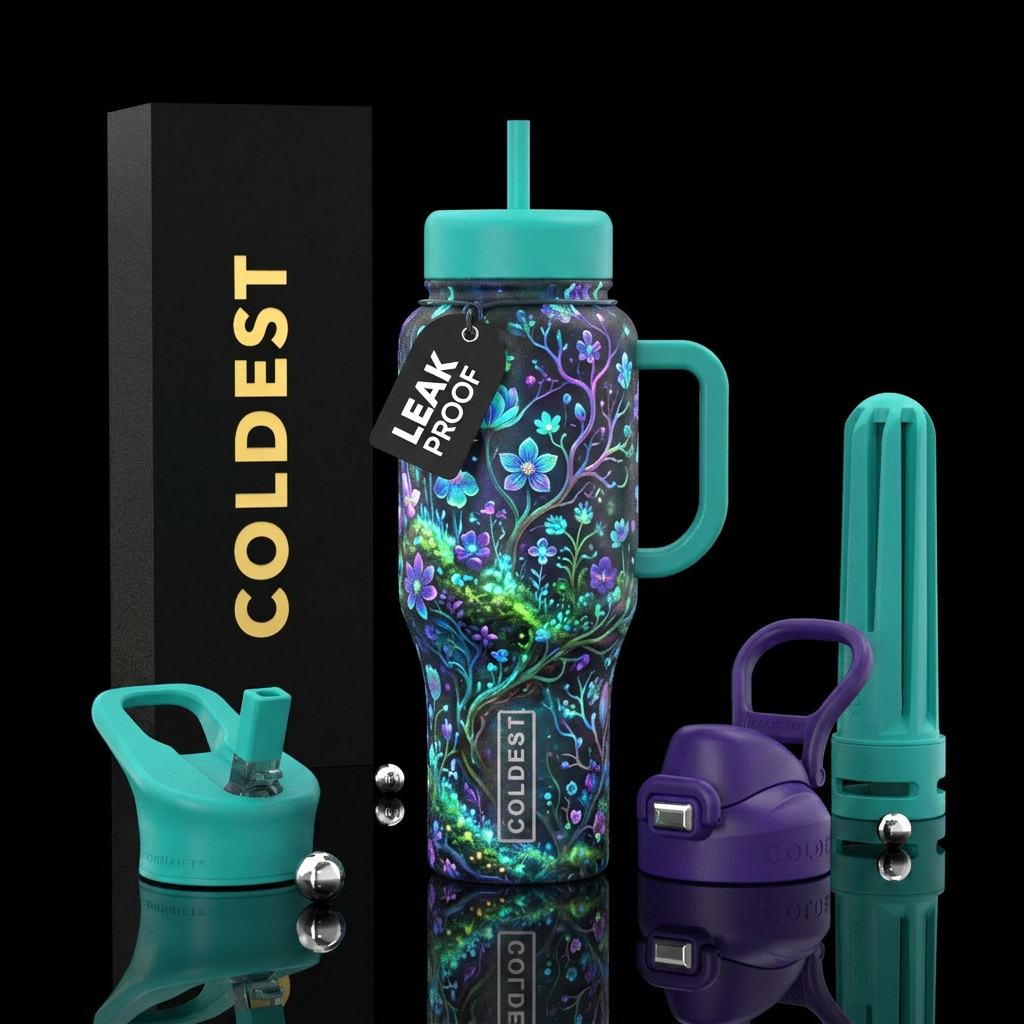 secret garden,, glowie, spring bloom, fantasy, water bottle design