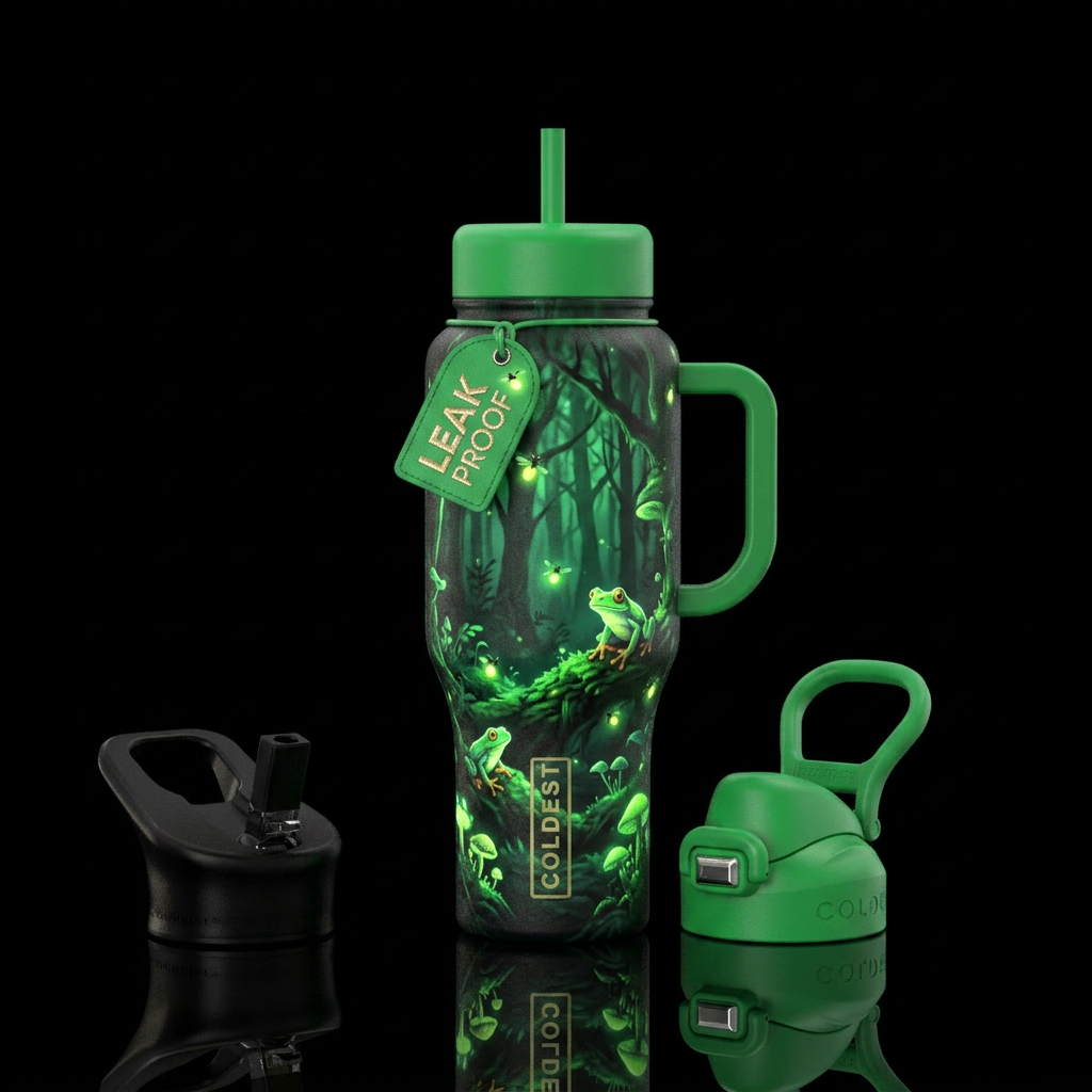 Cute tree frogs,  enchanted forest,  glowie water bottle design