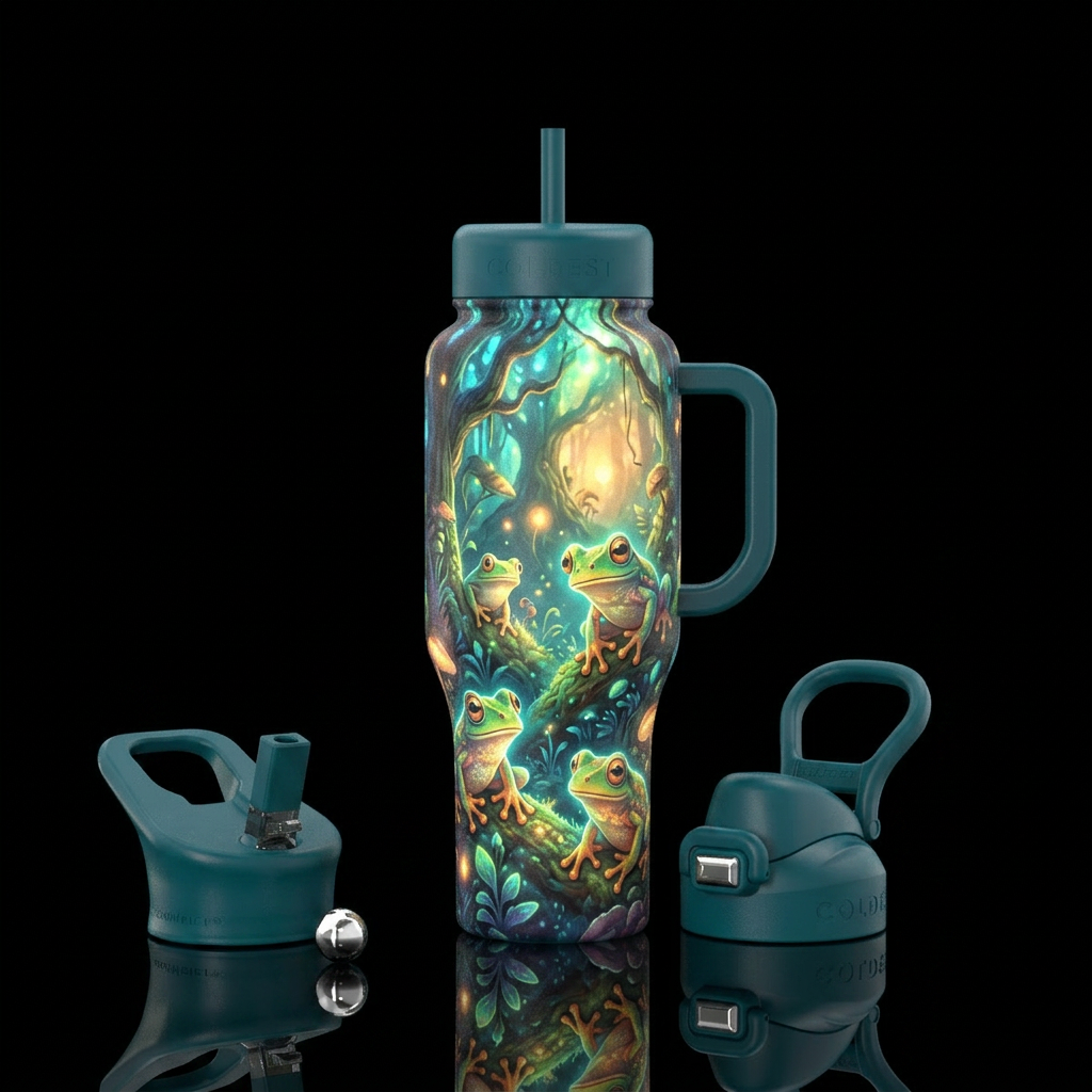 Cute tree frogs,  enchanted forest,  glowie water bottle design