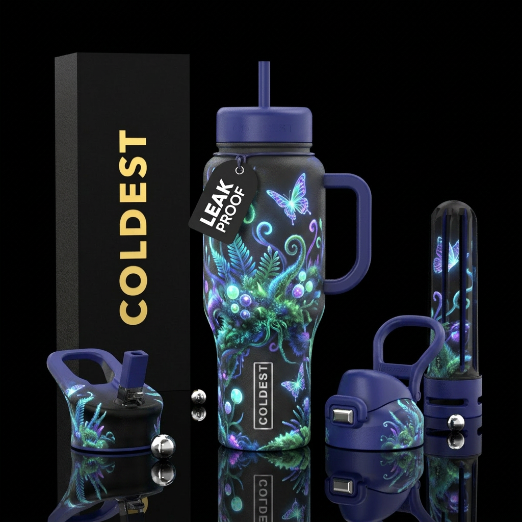 Fuzzy exotic plants,  glowie,  beautiul,  butterfl... water bottle design