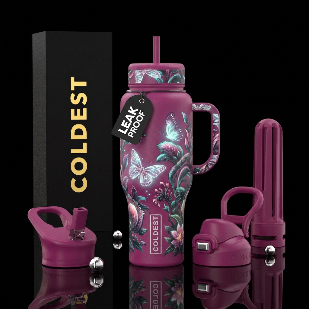 Fuzzy exotic plants,  glowie,  beautiul,  butterfl... water bottle design