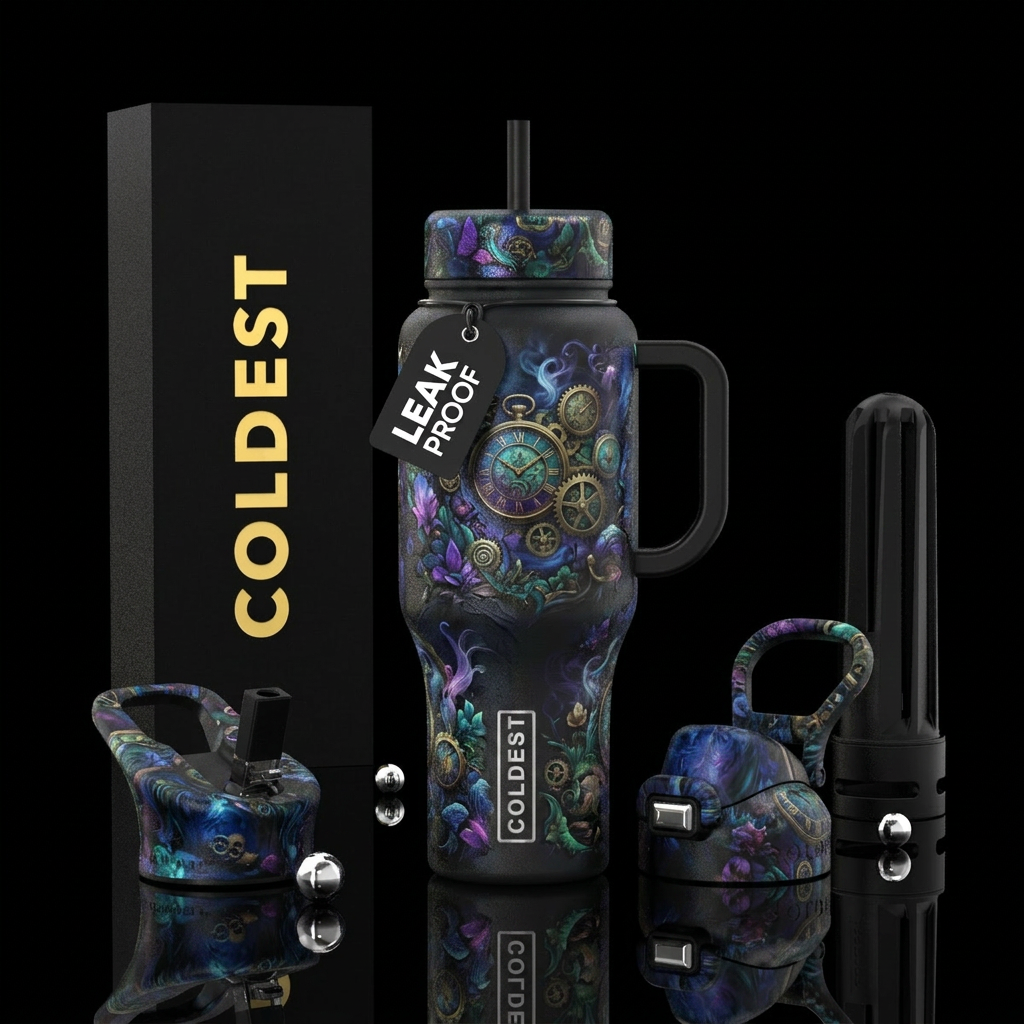 Time, captivating, fantasy, enchanted water bottle design