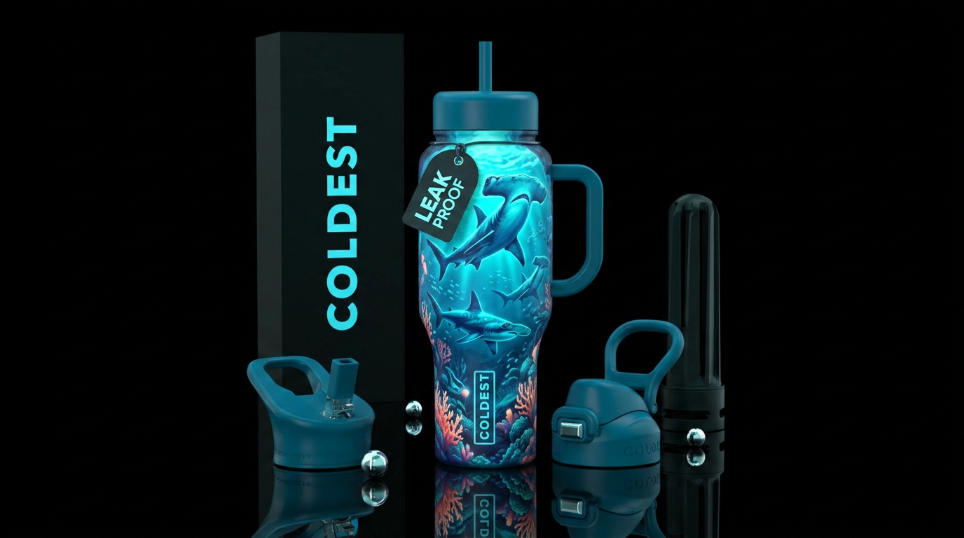 Hammerhead Sharks,  ocean,  coral,  glowie water bottle design