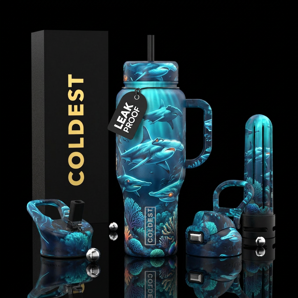 Hammerhead Sharks,  ocean,  coral,  glowie water bottle design