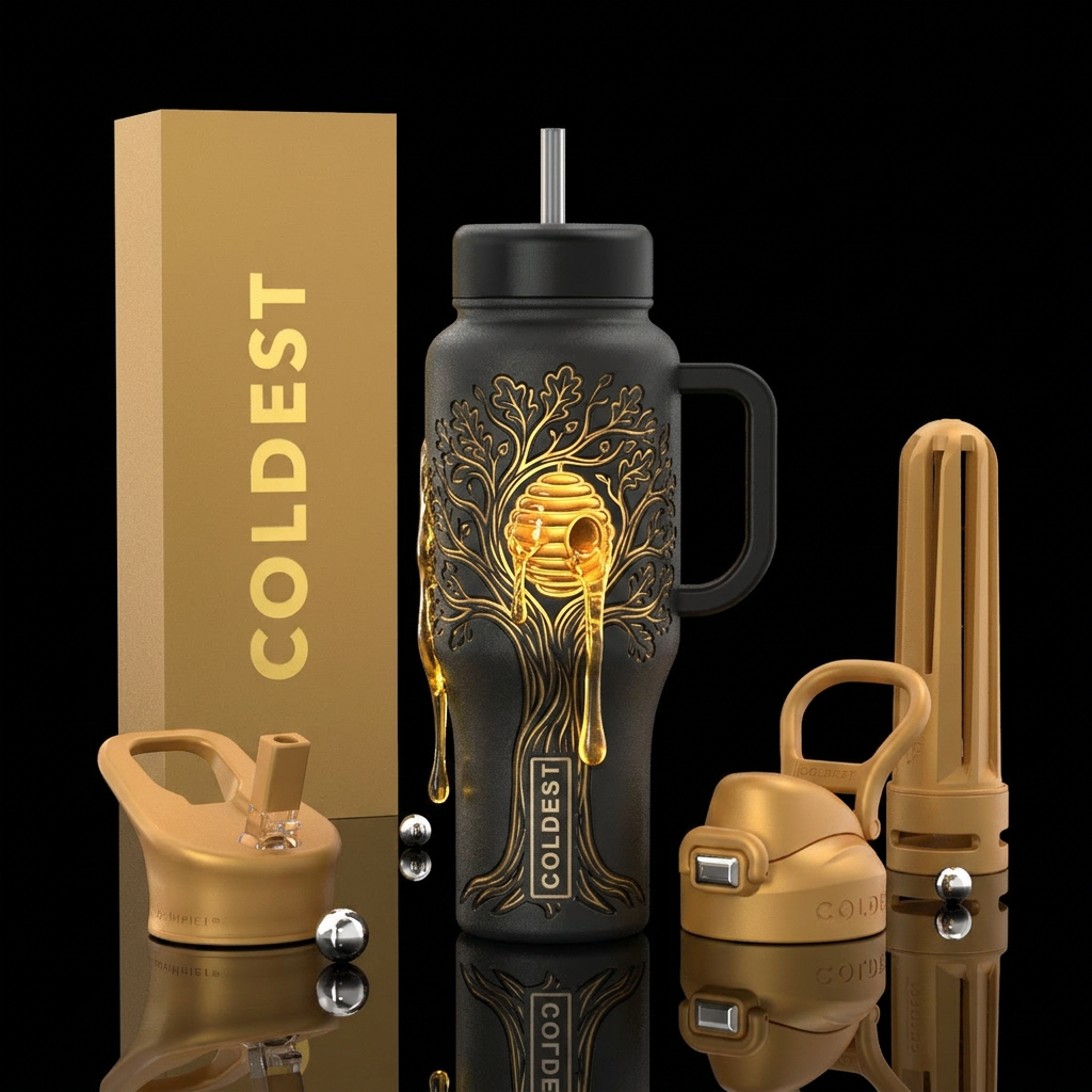 Tree with a honey comb in it, with the honey comb ... water bottle design