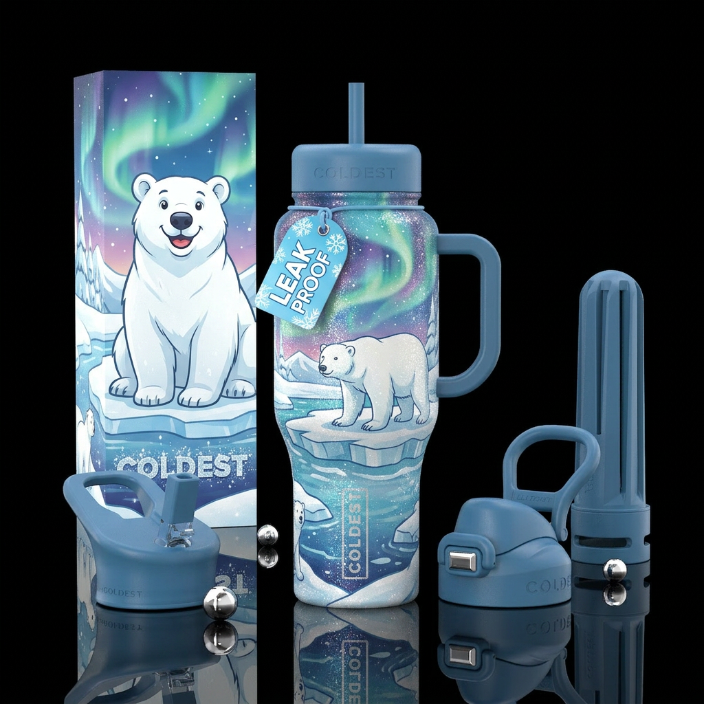 Polar bear on ice , snowy,  winter wonderland  , b... water bottle design