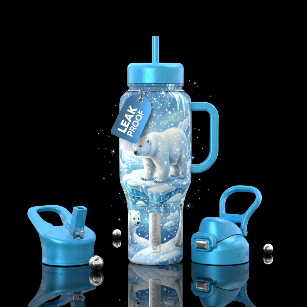 Polar bear on ice , snowy,  winter wonderland  , b... water bottle design