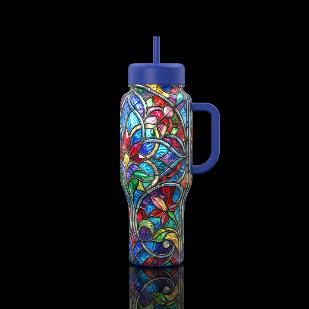 Flowers,  stain glass,, abstract water bottle design