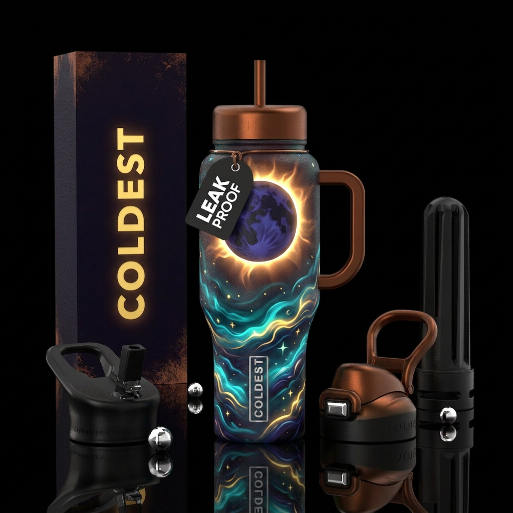 Solar eclipse, glowie water bottle design