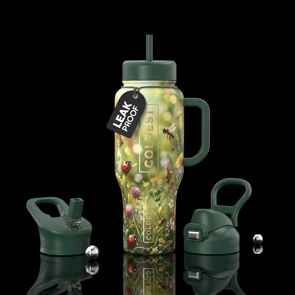 Cute bugs,  grass, summer water bottle design