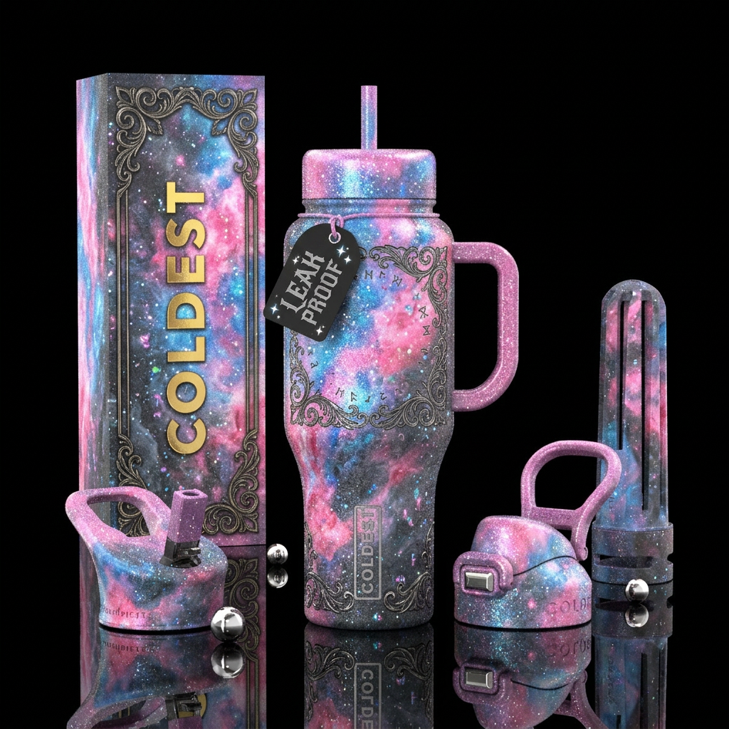 cotton candy,Gothic, enchanted, sparkly water bottle design
