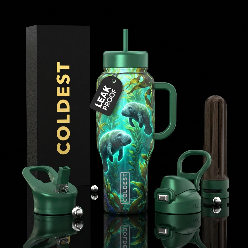 kelp forest,  manatees,  glowie,  beautiul water bottle design