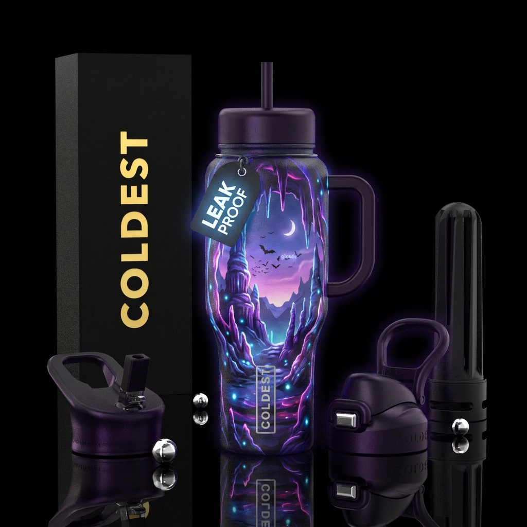 Cave, bats, twilight,  glowie water bottle design