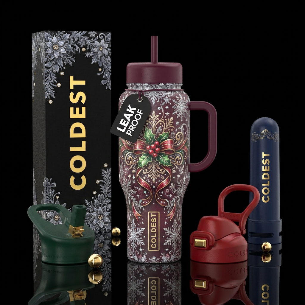 victorian, winter wonderland,  sparkly,  Christmas... water bottle design