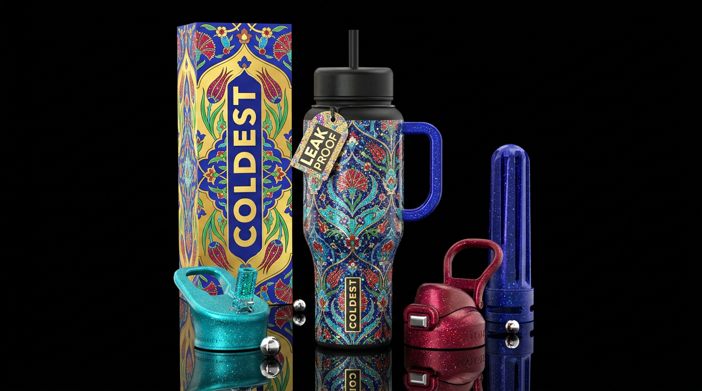 turkish, beautiul, sparkly water bottle design