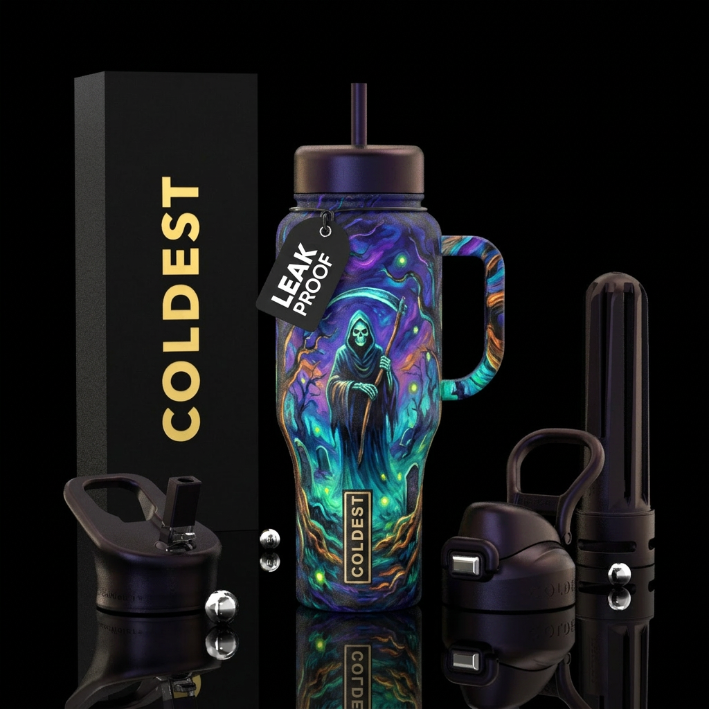 Halloween,  Grim reaper,  night, beautiul, glowie,... water bottle design