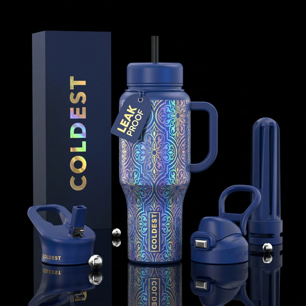 holographic, whimsical, moroccan, beautiul water bottle design