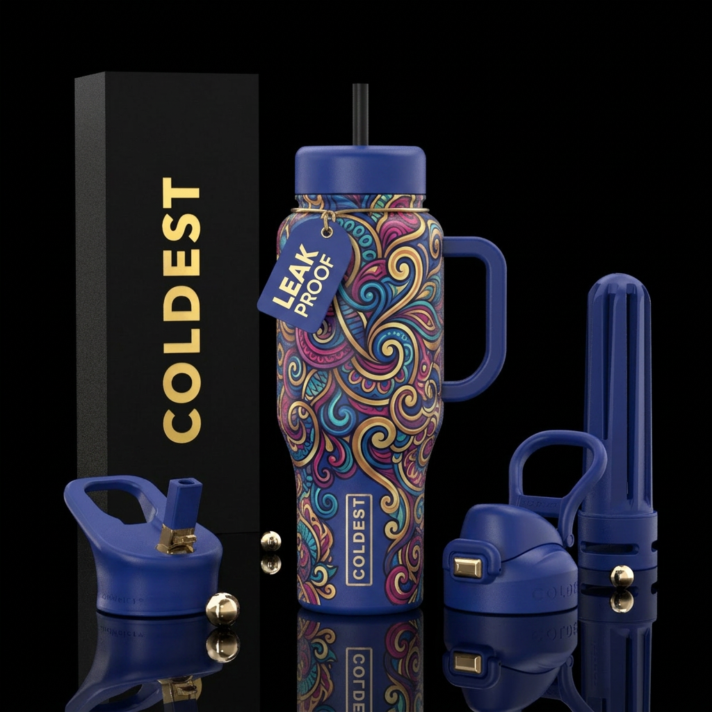 indian, vibrant, abstract, swirls, beautiul water bottle design