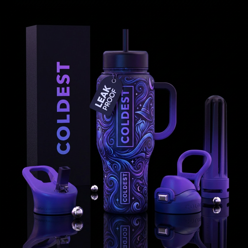 glowie, wizard, swirls, ombre water bottle design