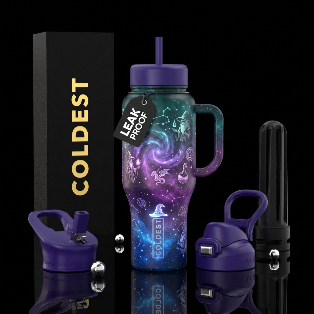 glowie, wizard, swirls, ombre water bottle design