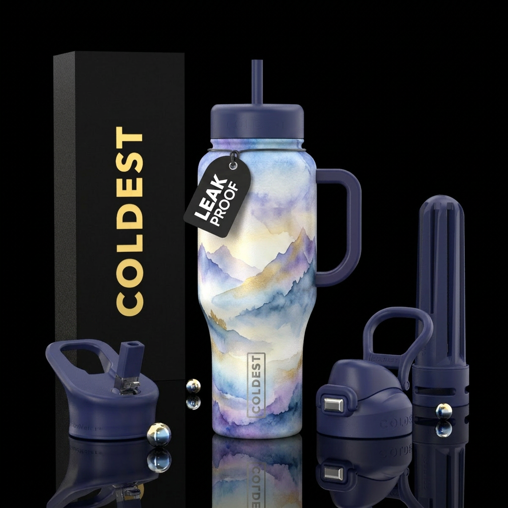 watercolor, fantasy, foggy morning water bottle design