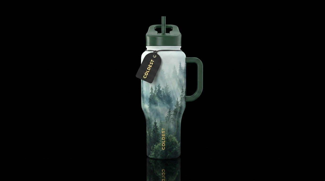 velvet finish,, misty forest, beautiul water bottle design