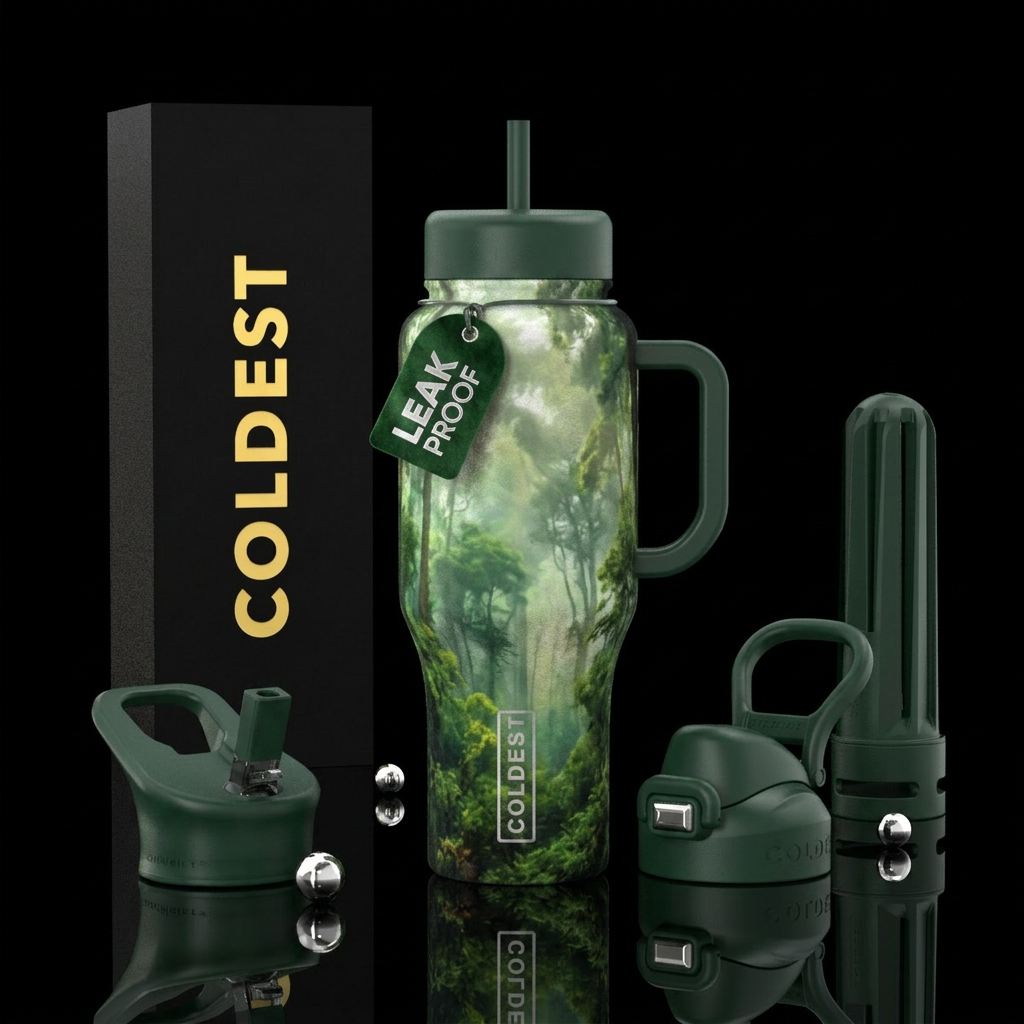 velvet finish,, misty forest, beautiul water bottle design