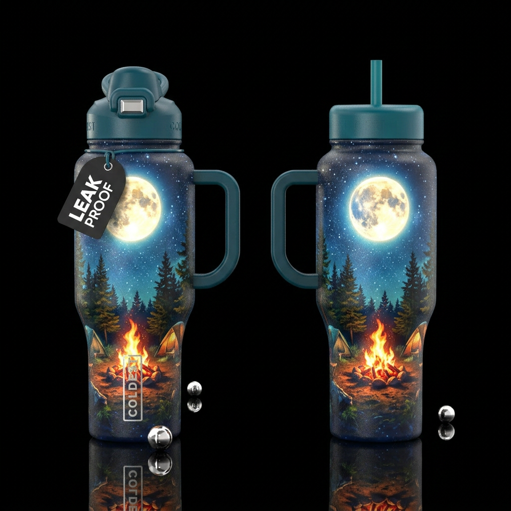 camping,  campfire, night , glowie,  beautiul,  fu... water bottle design