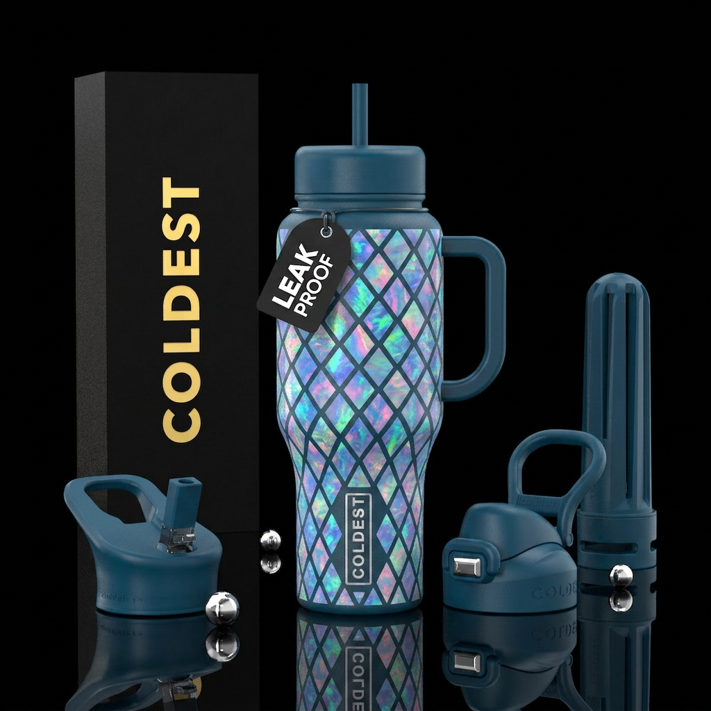 Opal colors  in a diamond shaped pattern, water bottle design