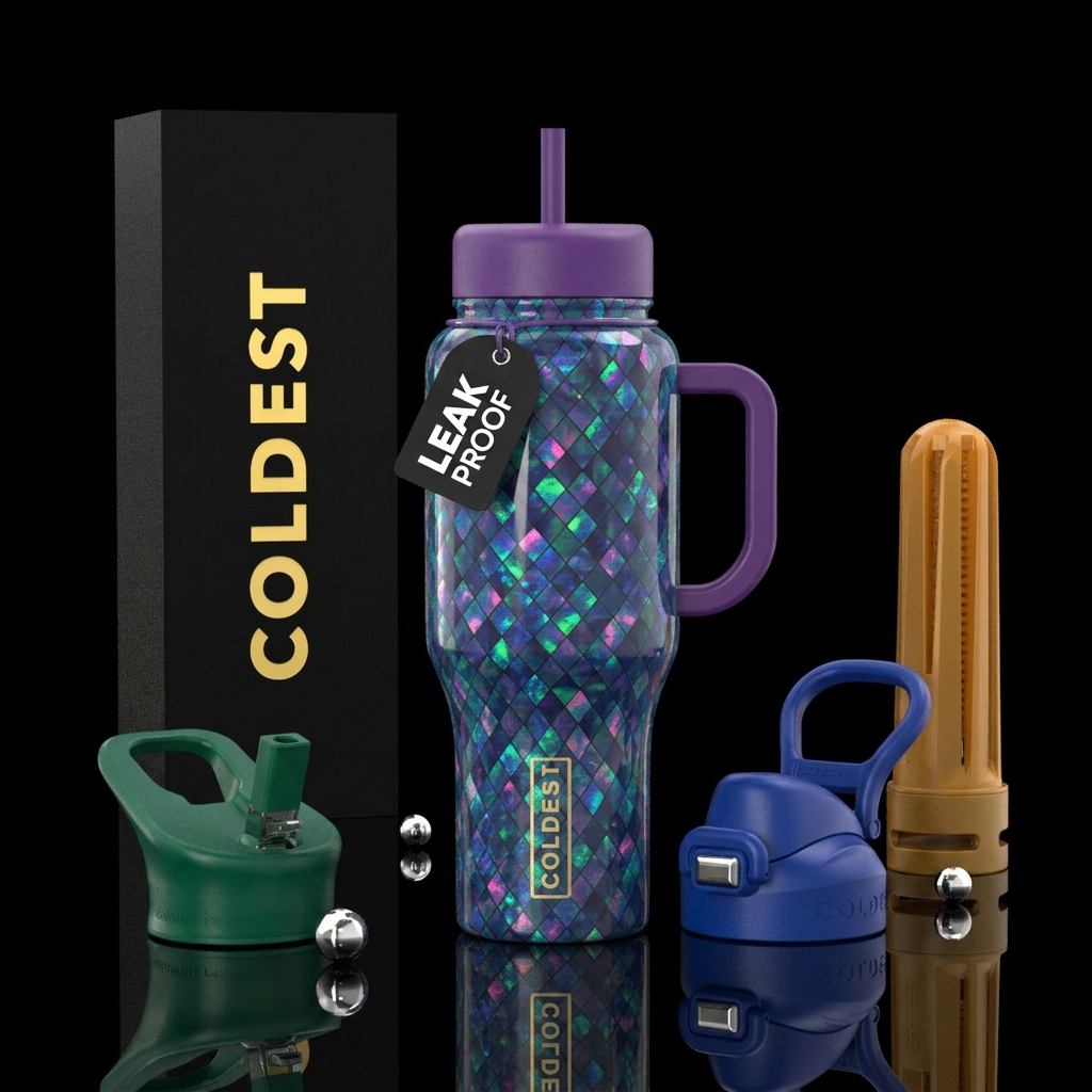 Opal colors  in a diamond shaped pattern, water bottle design