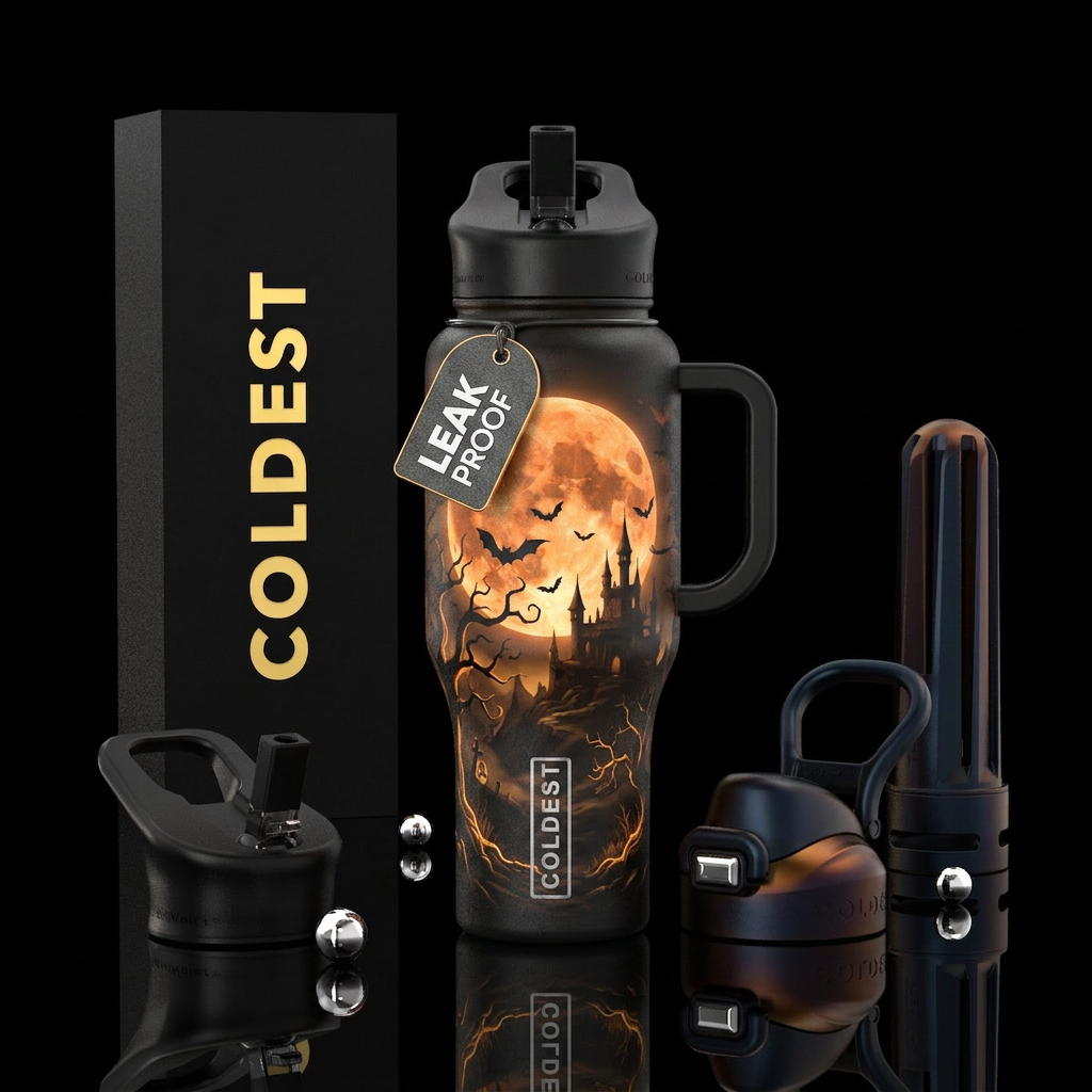 harvest moon, Halloween, beautiul, glowie, fantasy water bottle design
