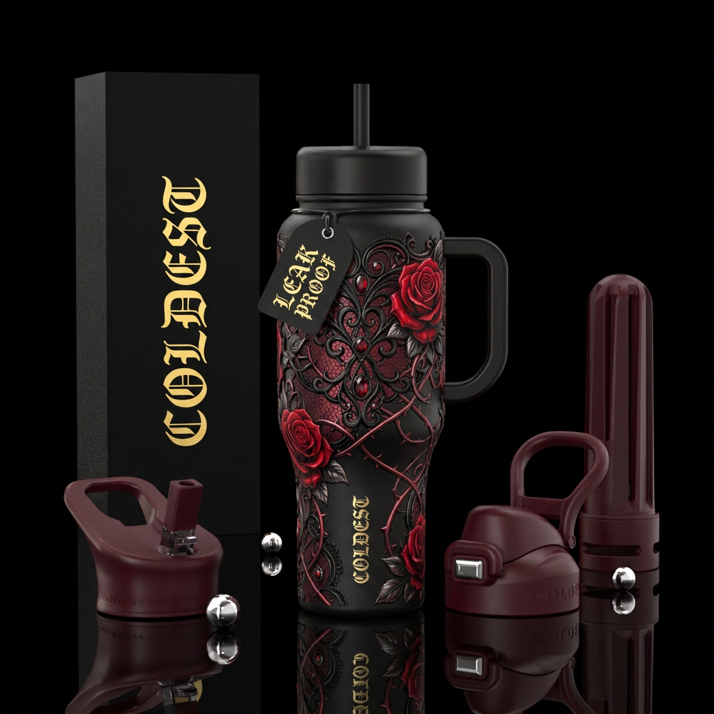 romantic,  Gothic,  lace ,roses water bottle design