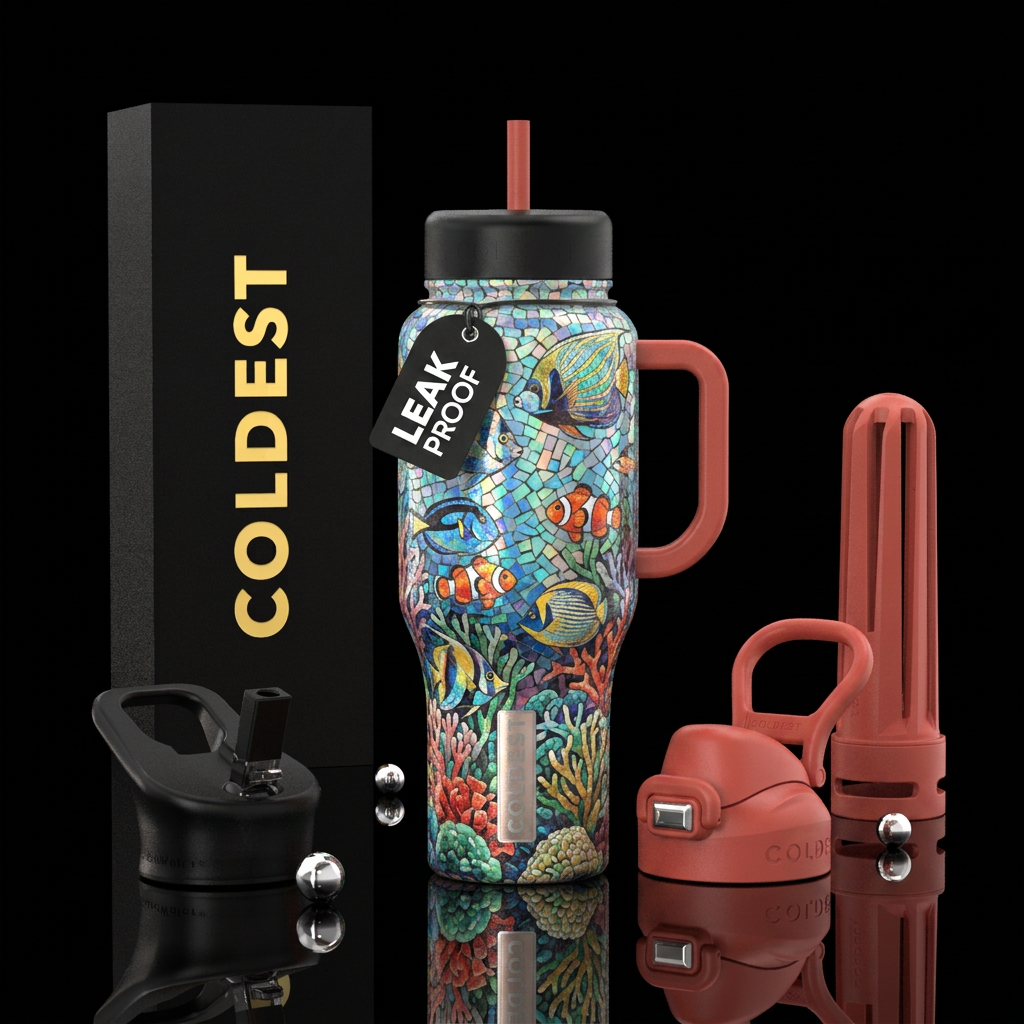 beautiul, coral reef,  tropical fish, opal colors,... water bottle design