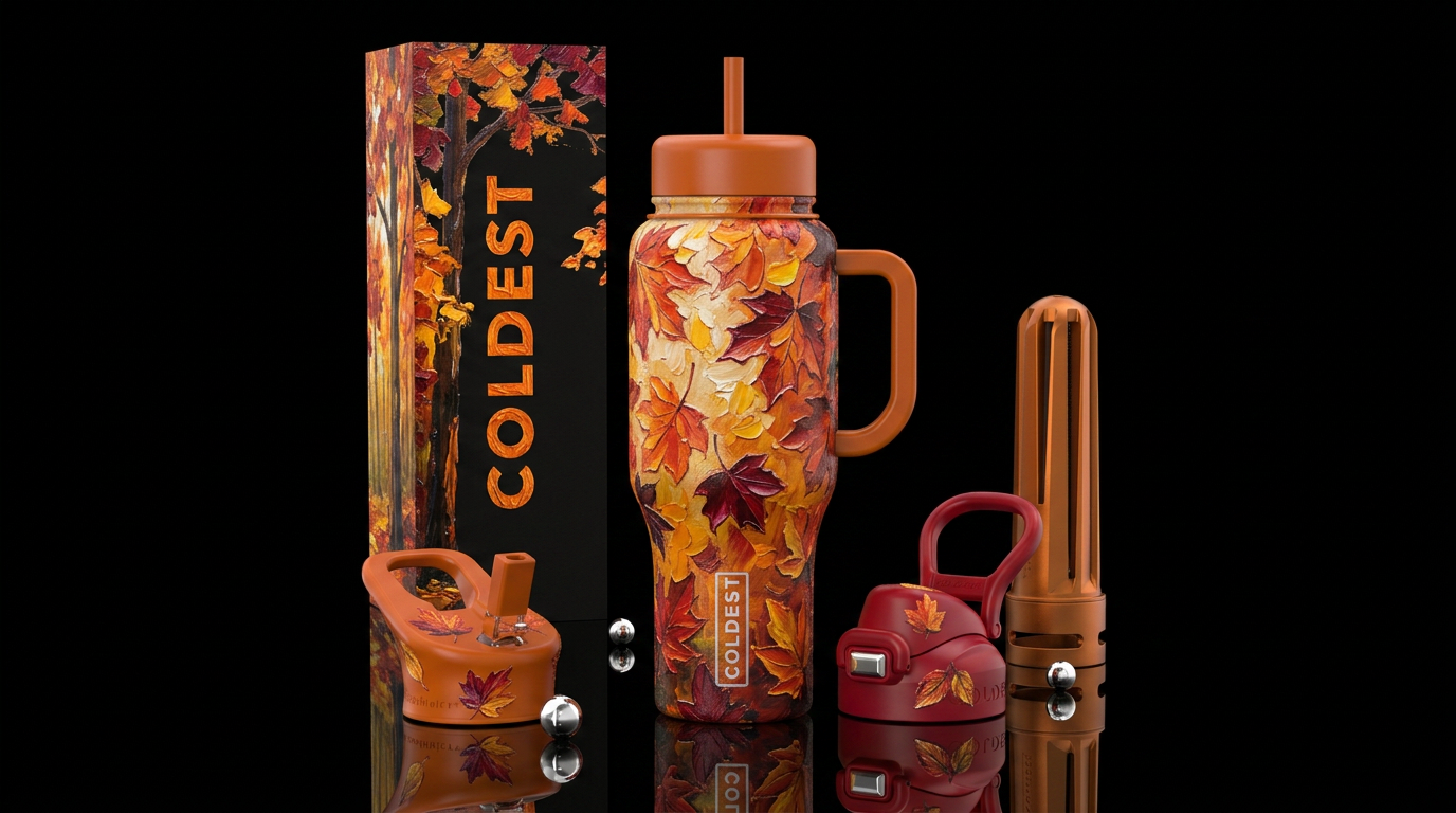 autumn leaves falling from trees,  beautiul,  fall... water bottle design