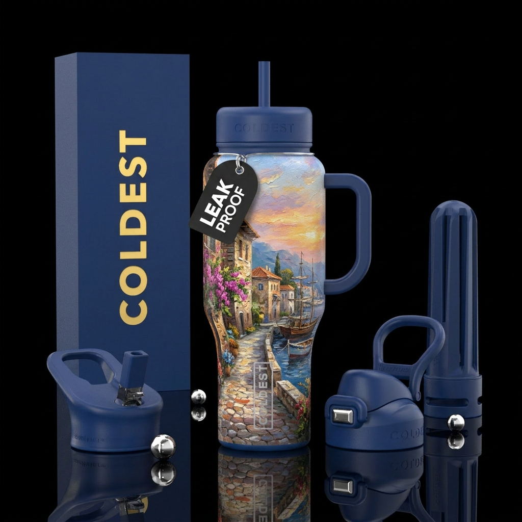 dreamy, oil painting, european water bottle design