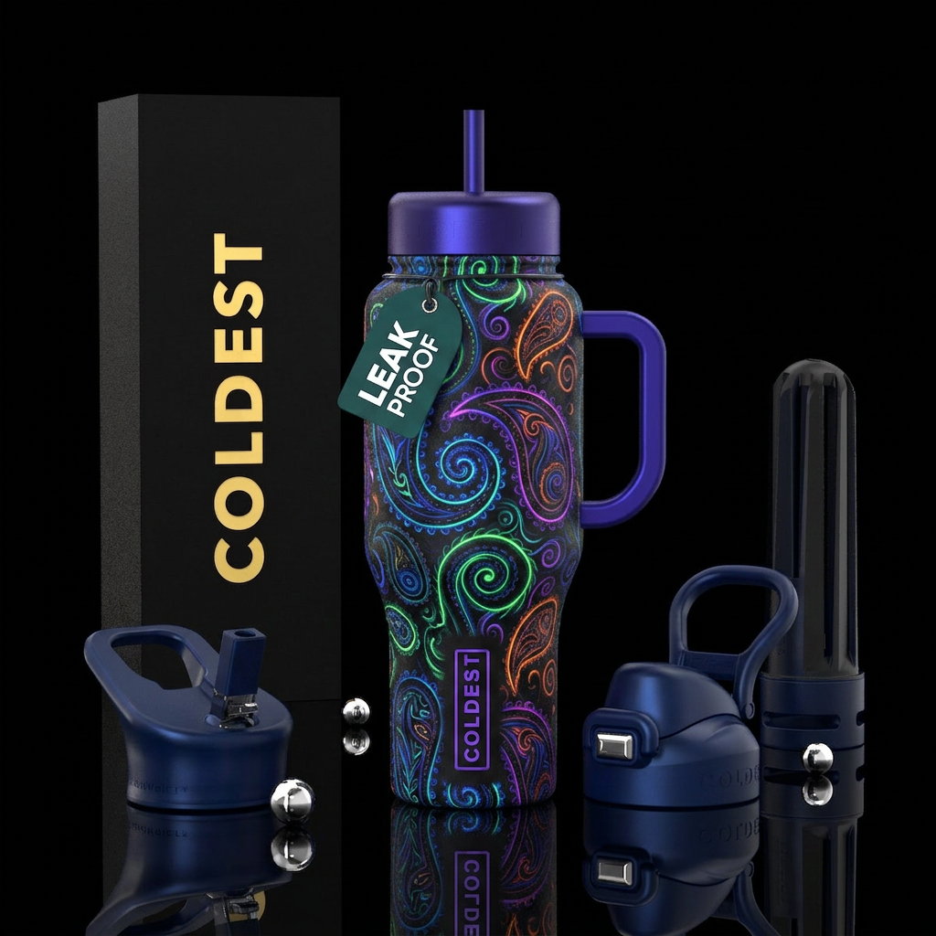 Paisley, dark colors ,, glowie, spirals water bottle design