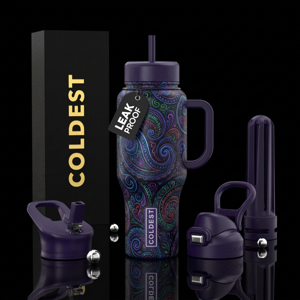 Paisley, dark colors ,, glowie, spirals water bottle design