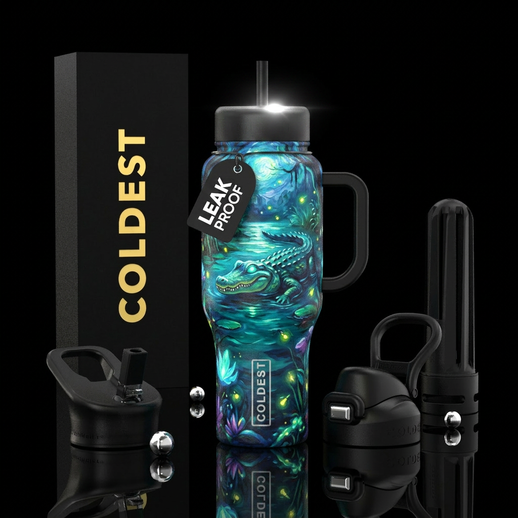 alligator,  swamp,  beautiul, glowie,  night, oil ... water bottle design