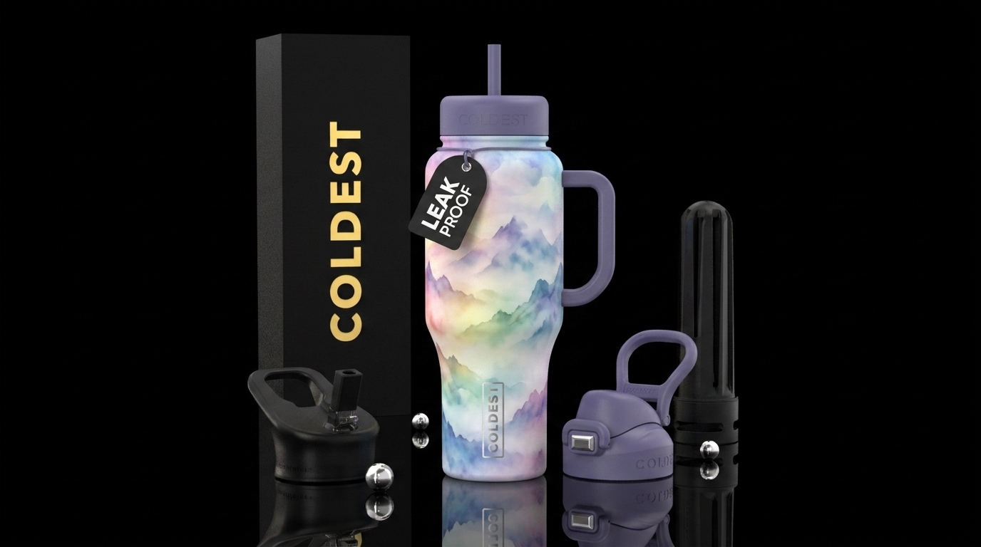watercolor, rainbow,  mountains,  foggy water bottle design