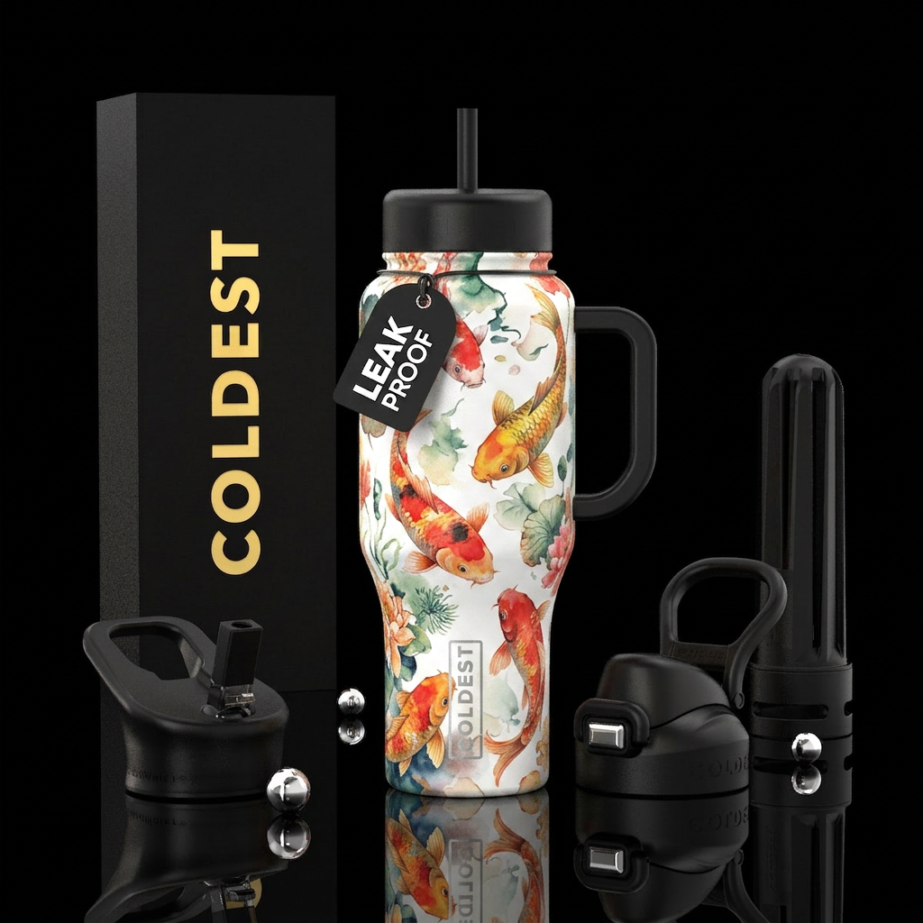 chinese, koi fish, pound, watercolor water bottle design