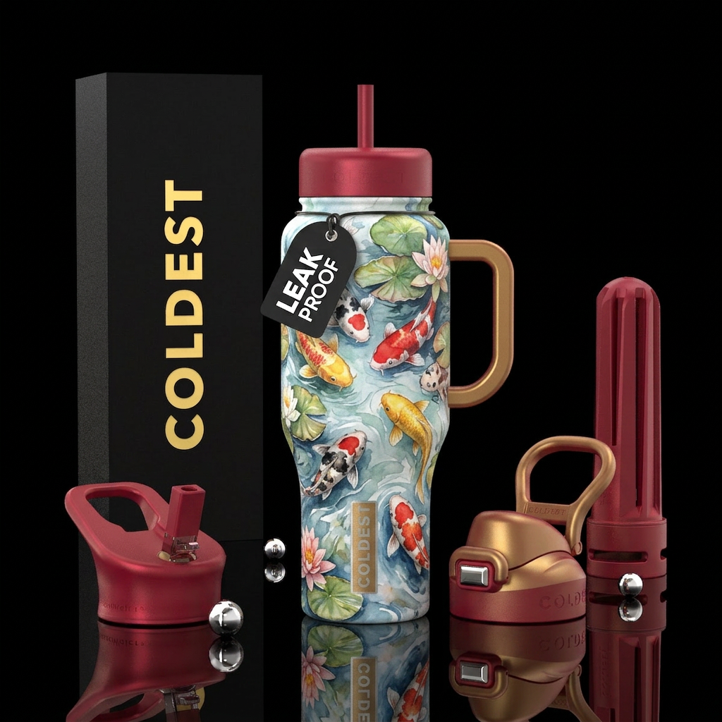 chinese, koi fish, pound, watercolor water bottle design