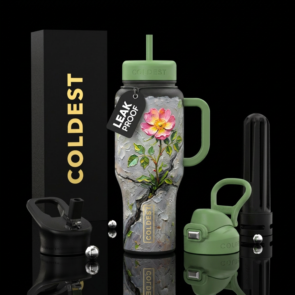 Flower growing out of a crack in the sidewalk. Bea... water bottle design